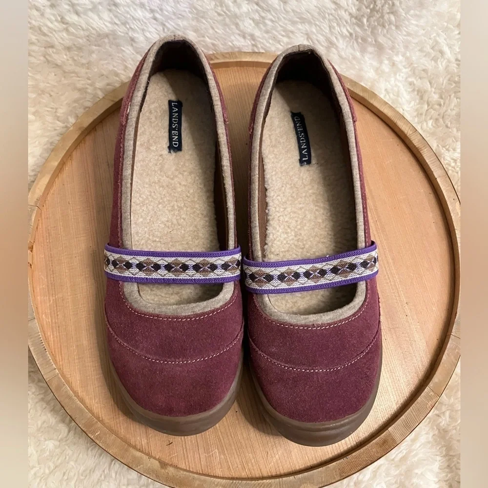 EUC Lands End Womens Terrain Lodge Leather Slip On Mary Jane Size 8B